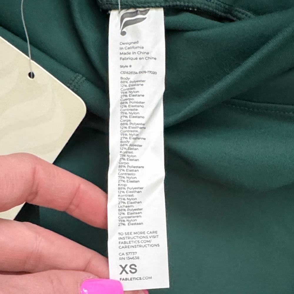Fabletics Dark Green Leggings with Neon Yellow Accents - Picture 3 of 8